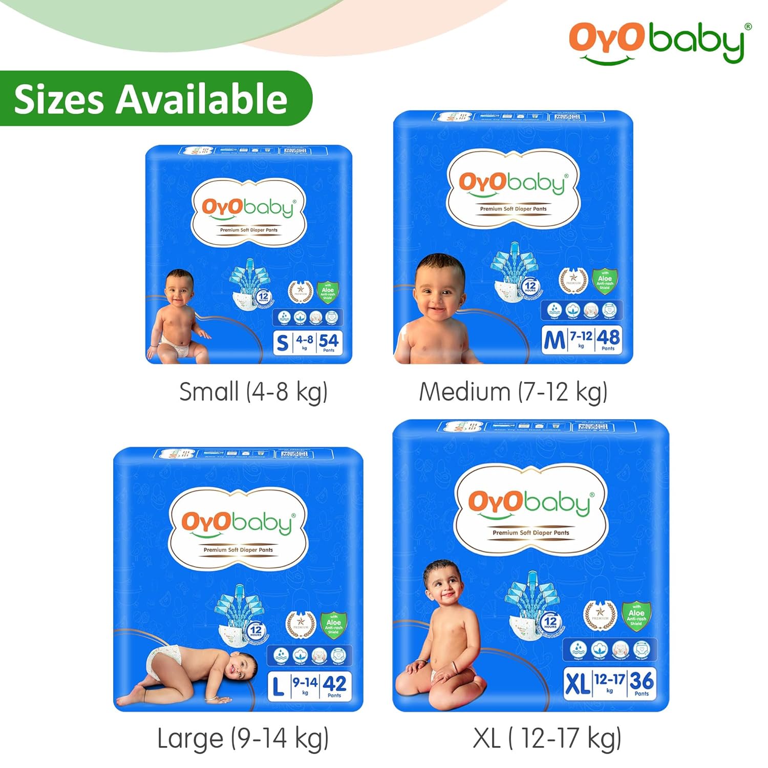 OYO BABY Baby Diaper Pants M Size (Medium), with Aloe Vera Lotion for Rash Protection, Pack of 48 Count, with Upto 12Hr Protection for Babies of 7 to 12Kg