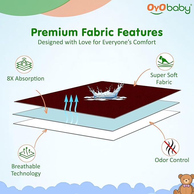 OYO BABY Pack of 2 Baby Mattress Protectors Medium 100×70 cm | Waterproof Dry Sheets | Quick-Dry, Ultra-Soft & Breathable | Suitable for Babies Aged 0-12 Months - Grey + Maroon