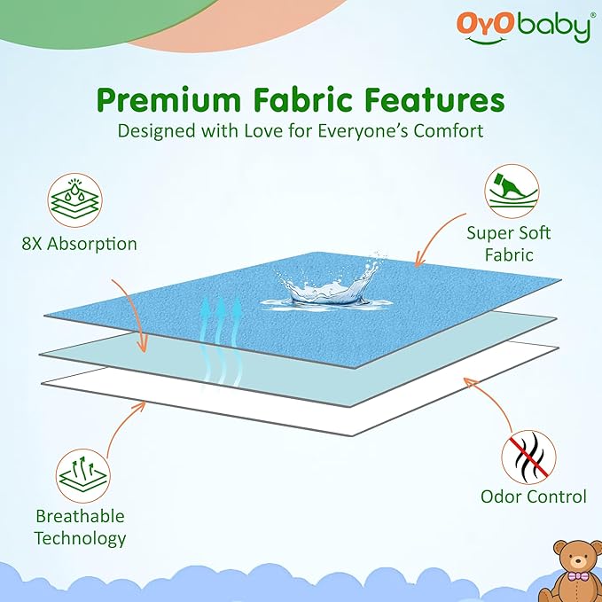 OYO BABY Extra Absorbent Waterproof Baby Dry Sheet | Quick Dry Sheet for New Born Baby Bed Protector, Soft & Breathable Rubber Sheet for Bed (Blue + Salmon Rose, Medium Combo 2)