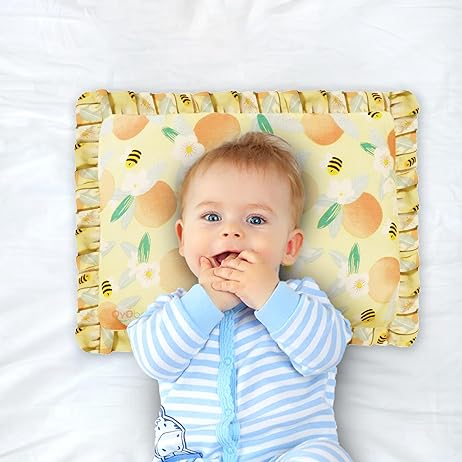 OYO BABY Pillow for New Born Baby Cotton Soft Fabric | 0 to12 Months, Honey Bees Print Orange