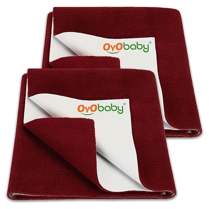 OYO Baby Waterproof Baby Dry Sheet Set, Pack of 2 Medium 100×70 cm | Quick-Drying, Extra Absorbent Mattress Protectors | Soft & Breathable Fabric for Newborns to 12 Months - Maroon