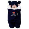Newborn Baby Hooded Swaddle Blanket – Security Embroidered Wearable Wrapper Sleeping Bag (0-6 Months, 72x68, I Love MOM, Dark Blue)