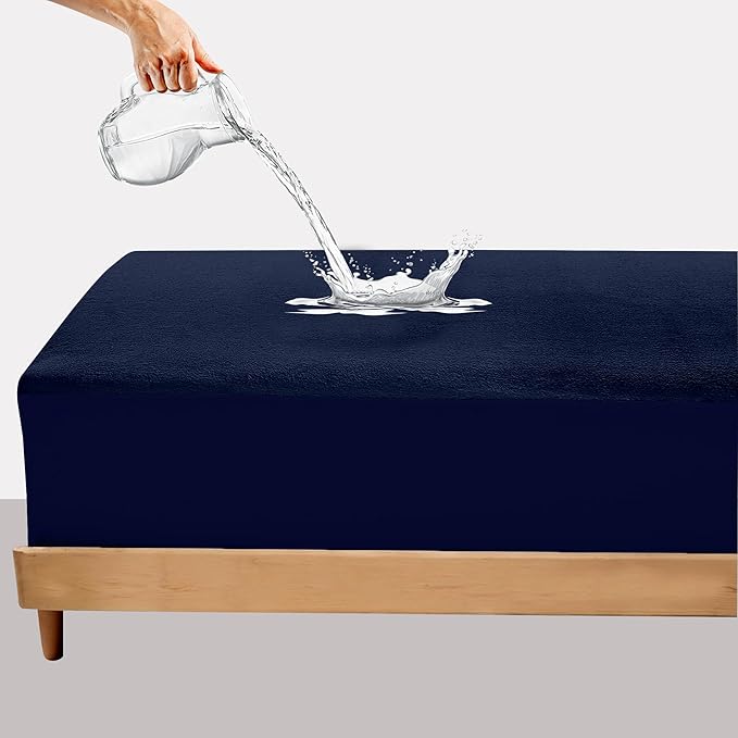 OYO BABY 100% Waterproof Premium Cotton Feel Mattress Protector Queen Size 78 x 60 Inch|Ultra Soft Breathable & Hypoallergenic Fitted Bed Protector Terry Cover(6.5x5 feet, Fits Upto 10 Inch,Dark Blue)