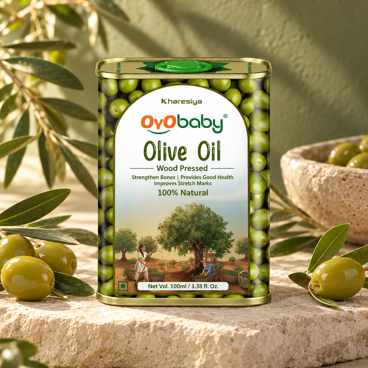 100% Natural Baby Oil for New Born | Wood Pressed Olive Oil - Baby Massage, Skin & Baby Hair Oil