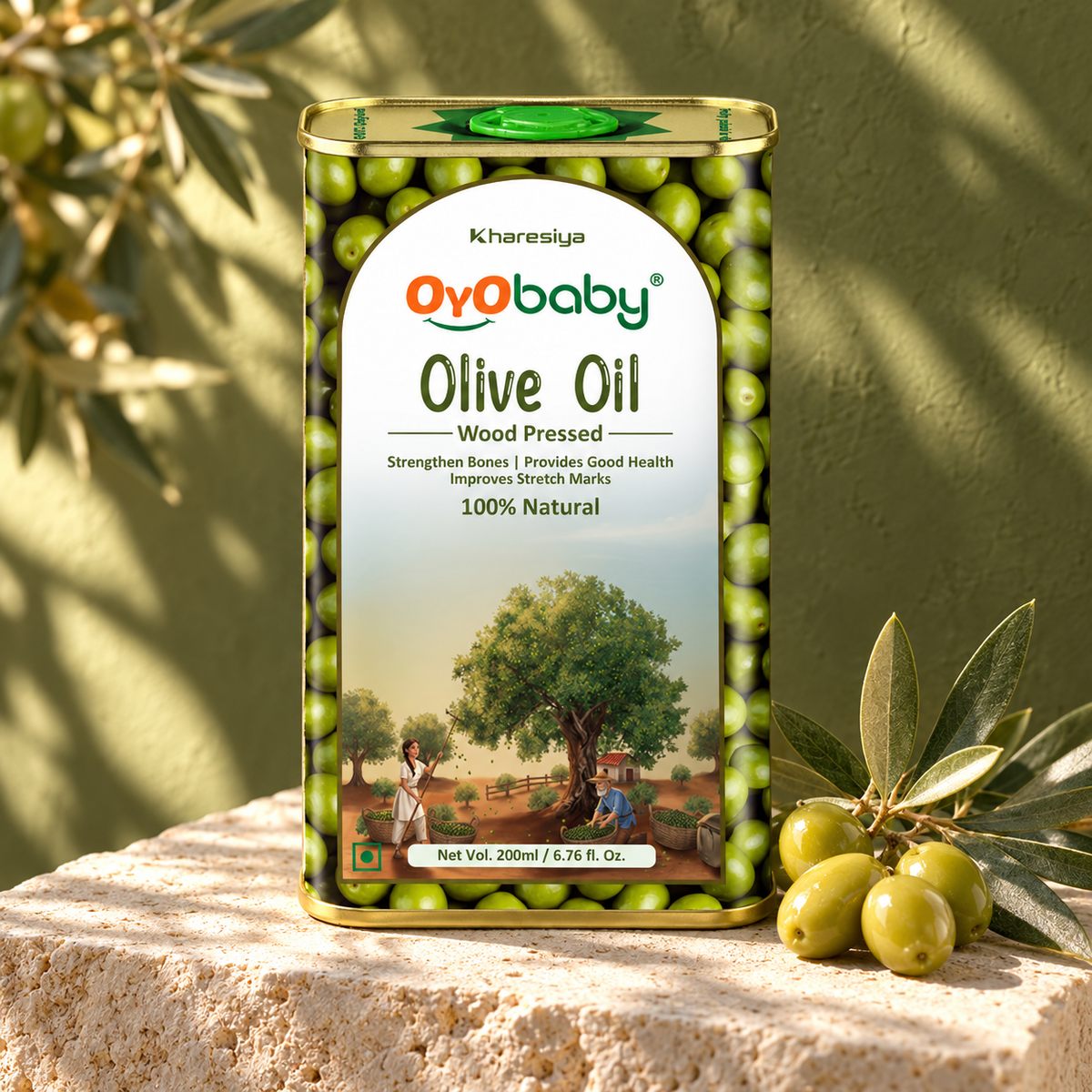 100% Natural Baby Oil for New Born | Wood Pressed Olive Oil - Baby Massage, Skin & Baby Hair Oil (200 ml)