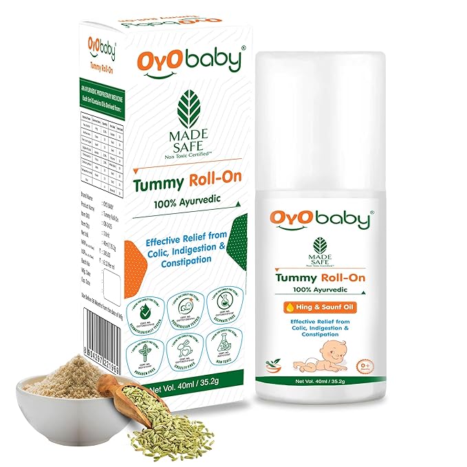 OYO BABY Tummy Roll-On for Babies | Colic Relief, Constipation & Indigestion | Hing & Saunf Formula |100% Ayurvedic - 40ml - Pack of 1