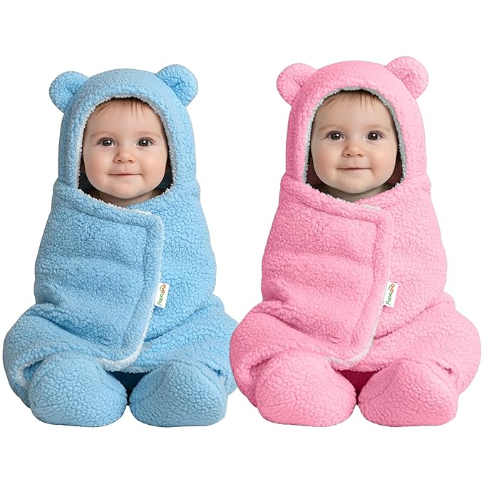OYO BABY Baby Swaddle Wrap for Newborn | Soft Fleece Wearable Blanket with Hood & Ears | Warm Infant Sleeping Bag