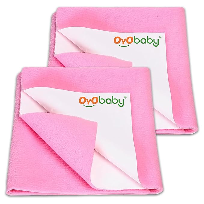 OYO BABY Newborn - 6 Months Baby Dry Sheet  | 70×50 cm (Pack of 2) Waterproof Mattress Protector | Quick Dry, Soft & Extra Absorbent Bed Pad | Reusable Anti-Piling Fleece - Pink