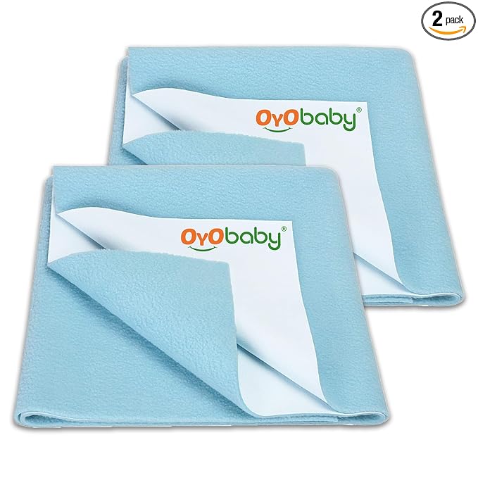 OYO BABY Baby Dry Sheet (Pack of 2) for Newborn - 6 Months | Waterproof Mattress Protector, Fast Drying, Extra Absorbent, Reusable Soft Bed Pad, Anti-Piling Fleece
