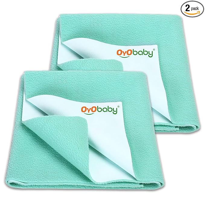 OYO BABY Waterproof Medium Dry Sheet Pack of 2 | Baby Bed Protectors 100×70 cm | Extra Absorbent, Quick Dry, Breathable Fabric for Newborns to 12 Months | Reusable - Sea Green