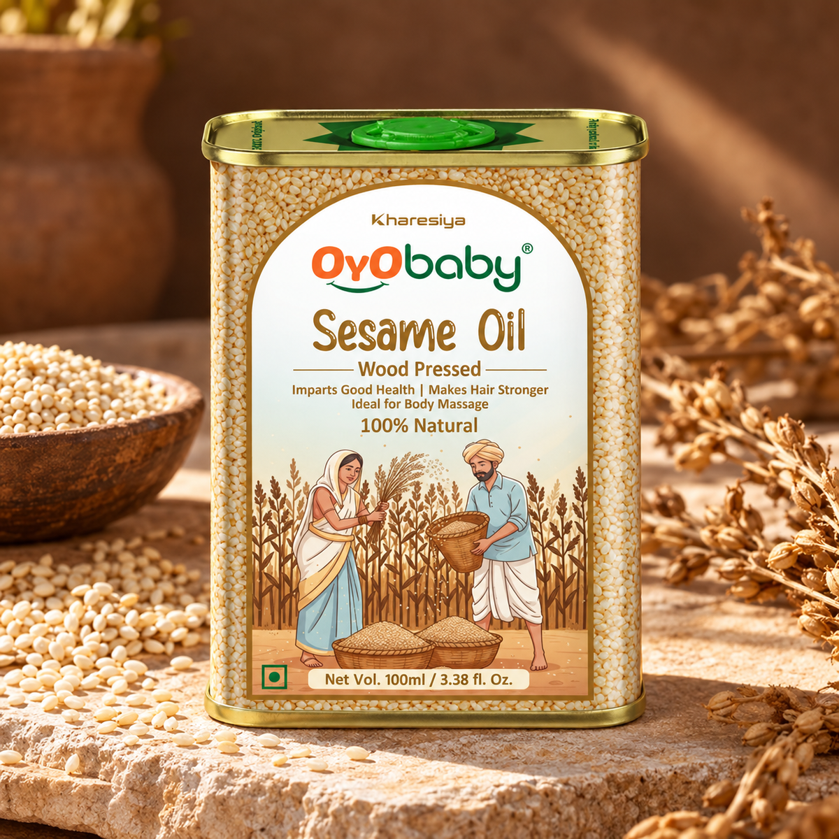 Natural Sesame Baby Oil | Wood Pressed Massage Oil for Newborn Hair & Skin Care