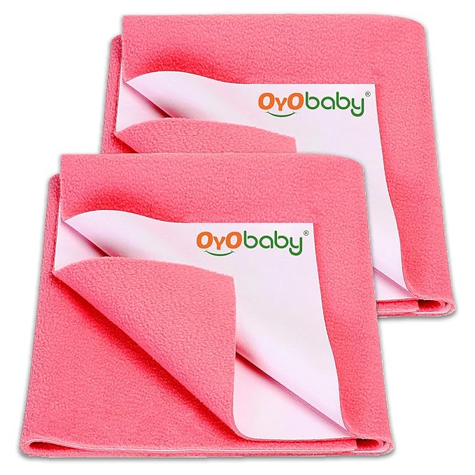 OYO BABY Extra Absorbent Baby Dry Sheet , 70×50 cm (Pack of 2), Waterproof Mattress Protector, Quick Dry, Rash-Free, Anti-Piling Fleece for Newborns up to 6 Months, Crib Friendly - Salmon Rose