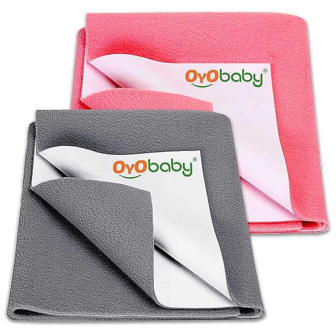 OYO BABY Medium Waterproof Dry Sheets 100×70 cm Combo Pack of 2 | Quick-Dry Mattress Protectors for Infants | Breathable, Ultra-Absorbent, Reusable  - Grey + Salmon Rose