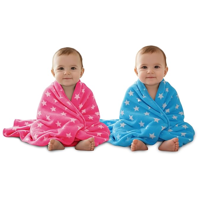 Soft Fleece Baby Blanket with Star Print Blue| Newborn Swaddle Wrap | Ultra Cozy, Lightweight & Breathable | Infant Bedding | Baby Shower Gift | 0-24 Months 100 * 75 cm | Unisex Baby Blanket