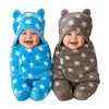 Ultra-Soft Baby Swaddle Wrap Blanket with Hood & Booties – Warm Fleece Sleeping Bag for Newborns (0–6 Months 72 * 68 cm) – Star Print, Grey & Blue