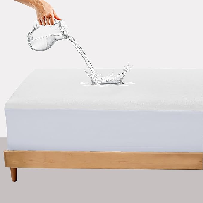 OYO BABY 100% Waterproof Premium Cotton Feel Mattress Protector King Size 78x84 Inch|Ultra Soft Breathable & Hypoallergenic Fitted Bed Protector Terry Cover(6.5x7 feet, Fits Upto 10 Inches, White)