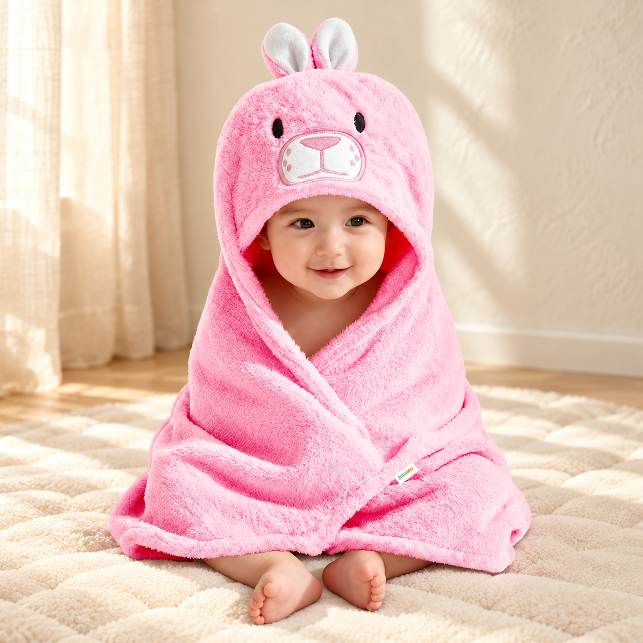 Fleece Hooded Baby Wrapper – Rabbit Swaddle Blanket 80x80 cm
