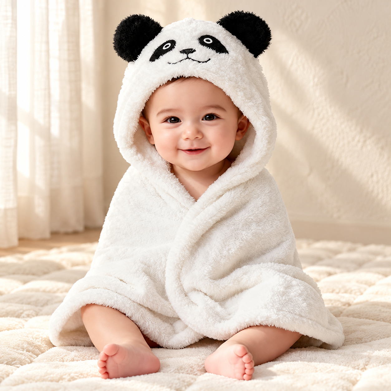 Newborn 3-in-1 Swaddle Blanket with Animal Hood – Soft All-Season Blanket for (0–12 Months, 84x80cm), Skin-Friendly, White Panda Design, Perfect Baby Shower Gift