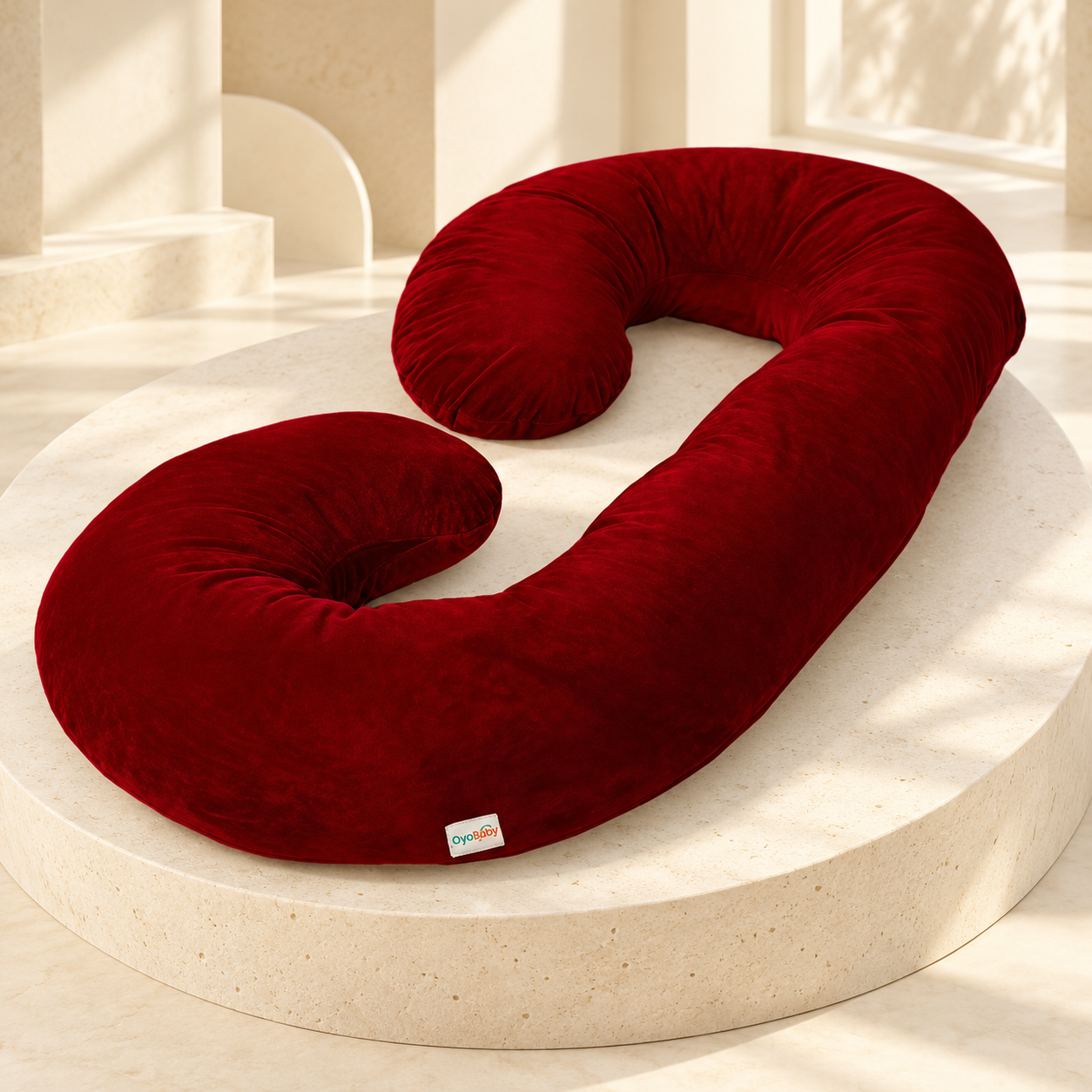 C Shaped Pregnancy Pillow for Sleeping, Maternity Pillow for Pregnant Women with Washable Premium Velvet Cover (Maroon)