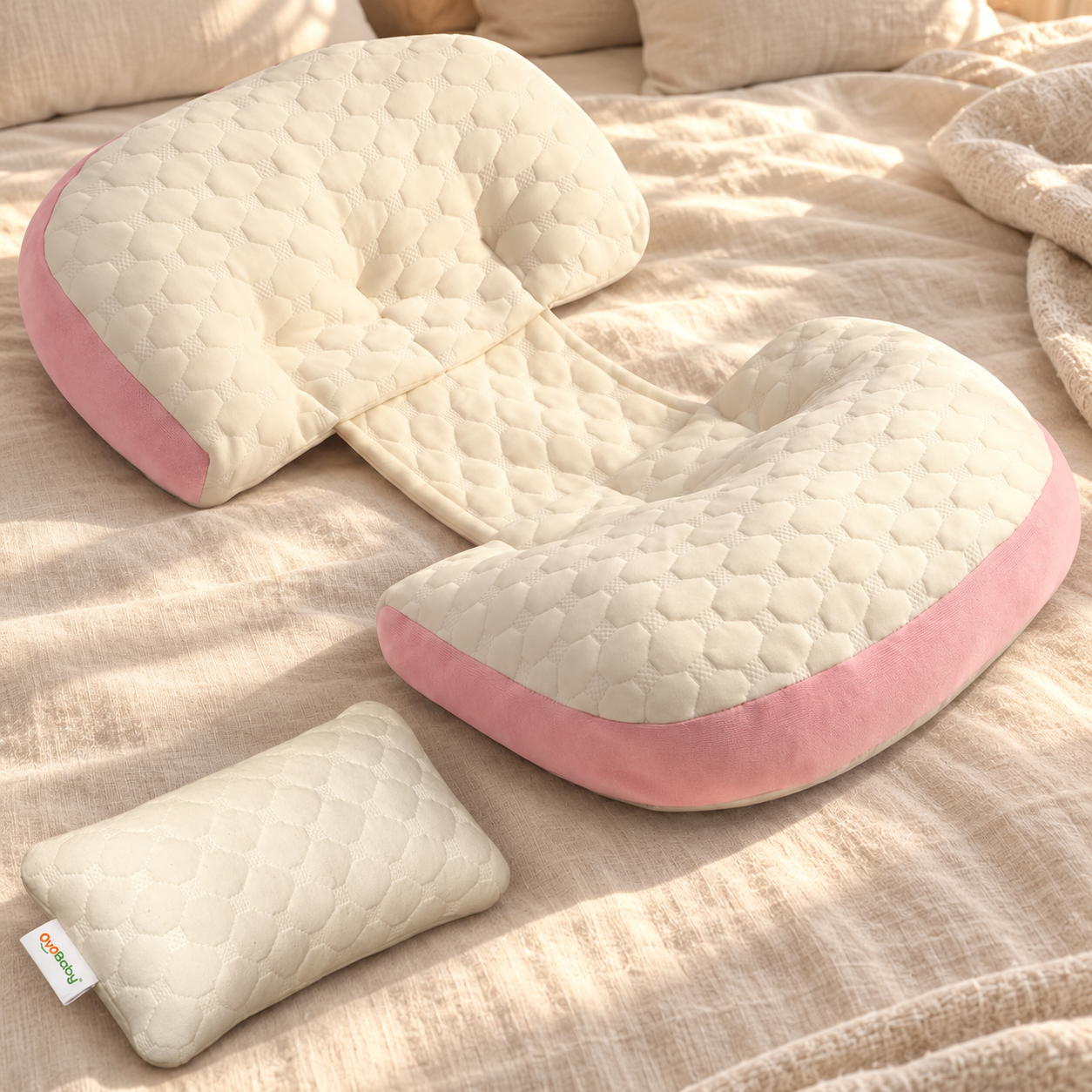 H Shape Pregnancy Pillow for Sleeping | Maternity Support Pillow with Adjustable Velcro | PInk Belly & Waist Support | Microfiber Filling |