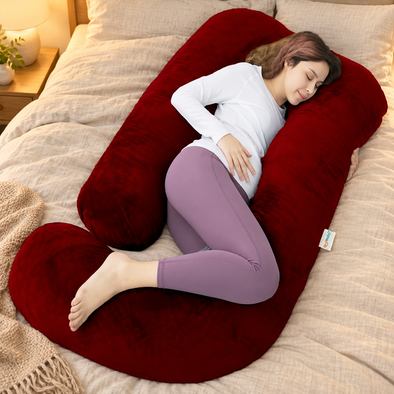 J-Shape Velvet Maternity Pillow: 360° Support & Comfort