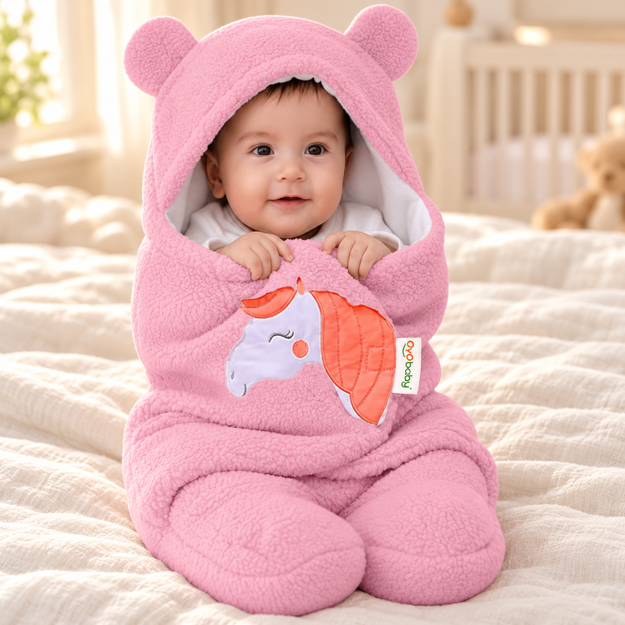 Super Soft Flannel Hooded Swaddle Blanket for Newborn Babies – Lightweight Wrap (0-6 Months, 72x68 cm) - Pink